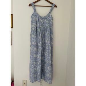 Marea Maxi Long Tiered Dress Blue White Chintz Floral EUC Made in India Cotton M